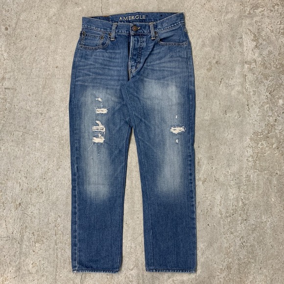 American Eagle Jeans 31x27 Blue Pants Low Rise Boot Distressed Grunge Tag 33x30 - Picture 1 of 14